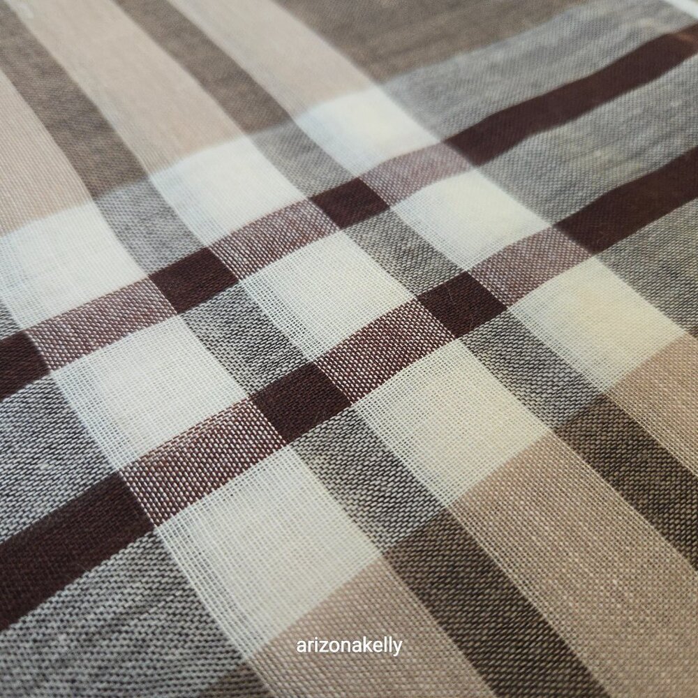 NWT Wool/Cotton Blend Lightweight Scarf Brown Tan Plaid Freeset Fabric - Picture 9 of 16
